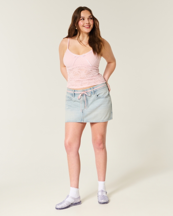Light Wash Shoelace Denim Mini Skort, Light view 2