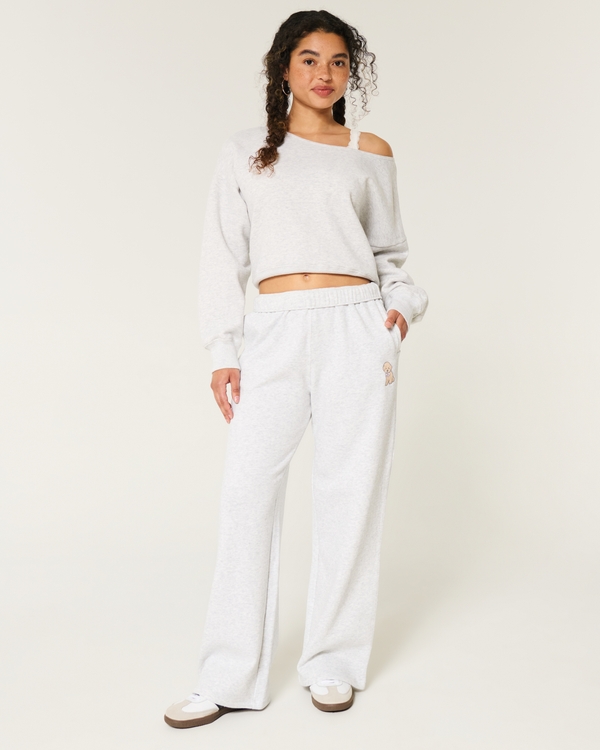 Dog Graphic Wide-Leg Sweatpants, Light Heather Gray view 2