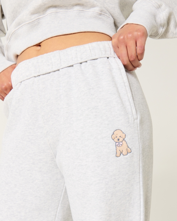 Dog Graphic Wide-Leg Sweatpants, Light Heather Gray view 1