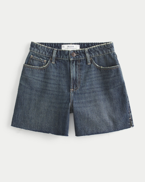 Curvy High-Rise Dark Wash Relaxed Denim Shorts 5", Dark view 2