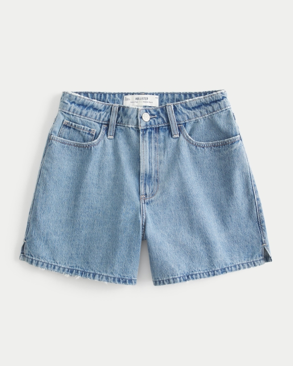Curvy High-Rise Medium Wash Relaxed Denim Shorts 5", Medium view 2