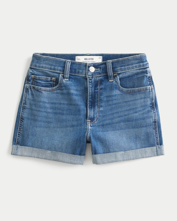 High-Rise Medium Wash Denim Shortie Shorts, Medium view 2