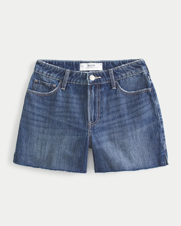 High-Rise Medium Dark Wash Relaxed Denim Shorts 5", Dark view 2