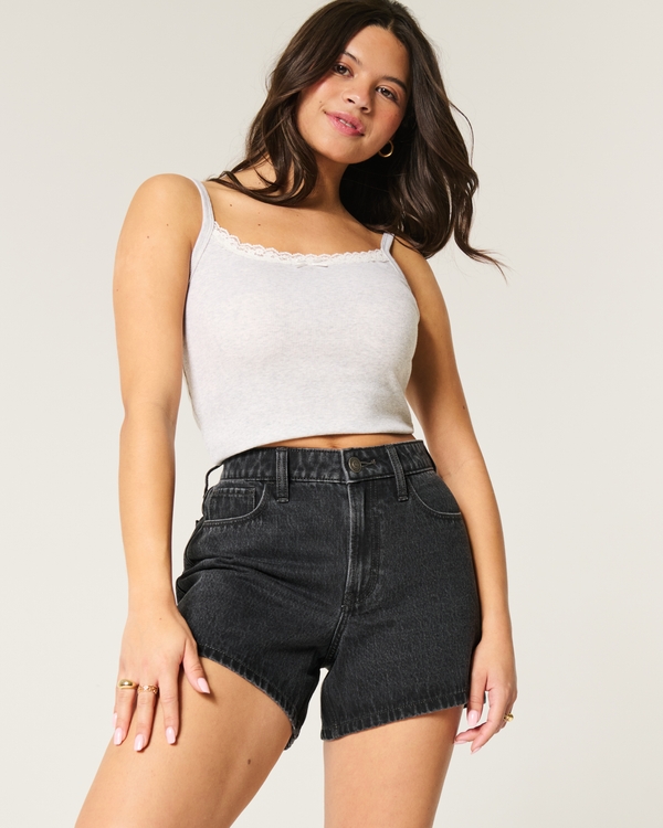 High-Rise Washed Black Relaxed Denim Shorts 5", Washed Black view 1