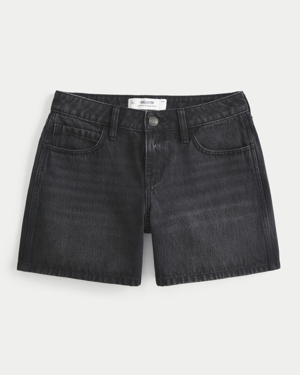 Low-Rise Washed Black Baggy Denim Shorts 5", Washed Black view 2
