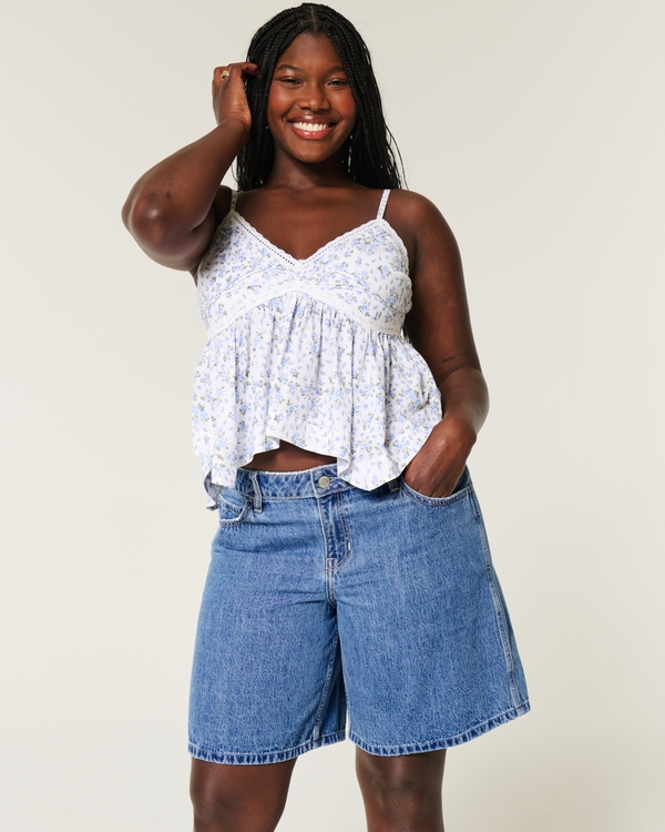 Low-Rise Medium Dark Wash Baggy Jort, Medium view 2
