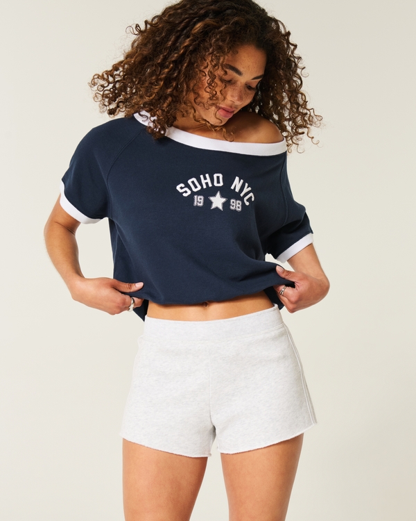 Side Stripe Fleece Mini Shorts, Light Heather Gray view 1