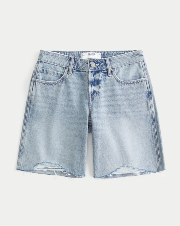 Curvy Low-Rise Light Wash Distressed Baggy Jort, Medium Ripped view 2