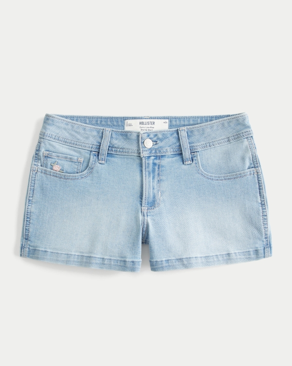 Curvy Low-Rise Light Wash Floral Embroidered Denim Shortie Shorts, Light view 2