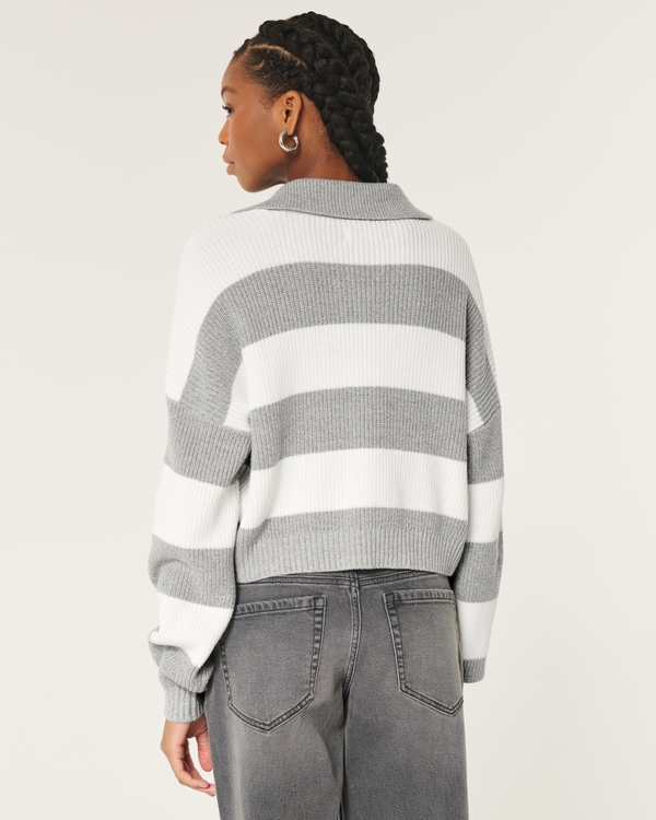 Easy Stitchy Polo Sweater, Light Grey Stripe view 2