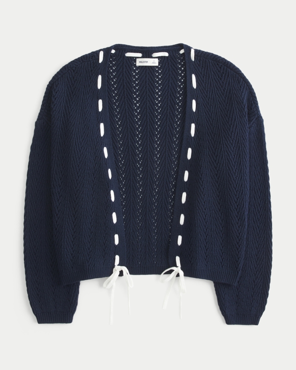 Easy Textured No-Close Cardigan, Navy Blue view 2