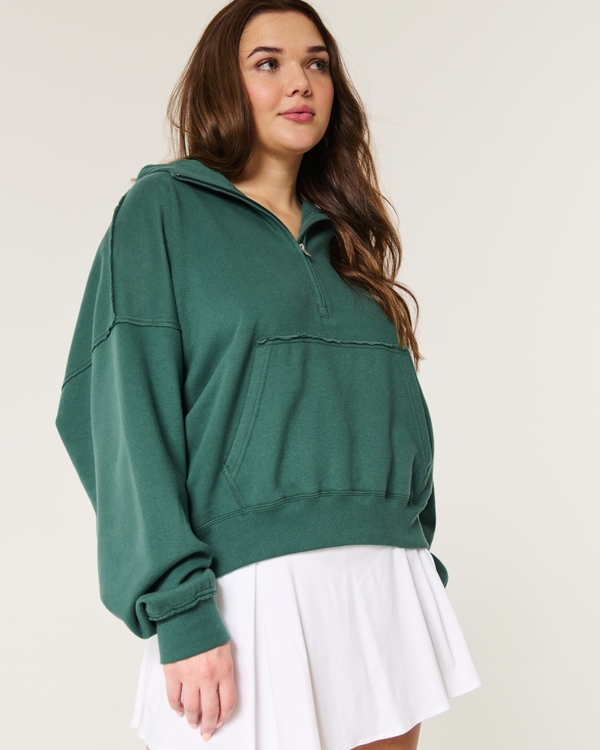 Easy Half-Zip Hoodie, Dark Emerald view 1