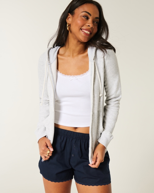 Slim Zip-Up Hoodie, Light Heather Grey view 1