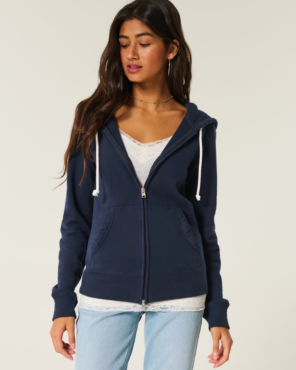 Slim Zip-Up Hoodie, Navy Blue view 1