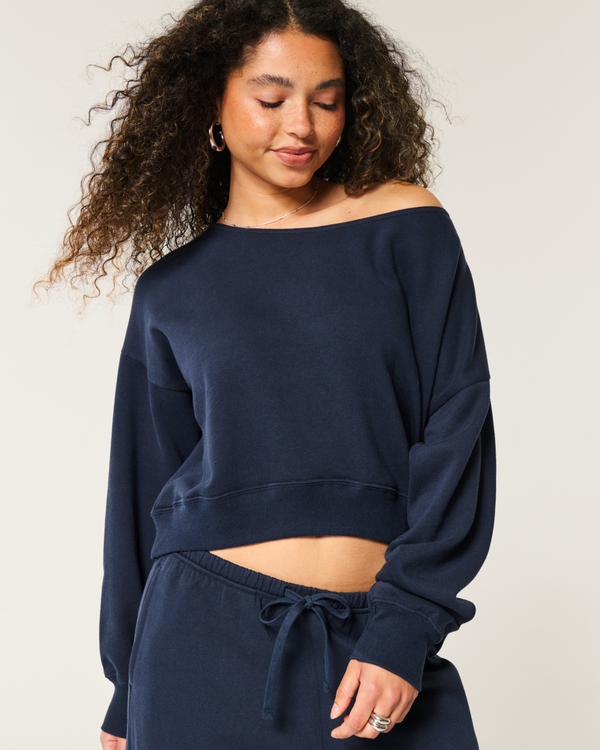 Easy Off-the-Shoulder Sweatshirt, Navy Blue view 1