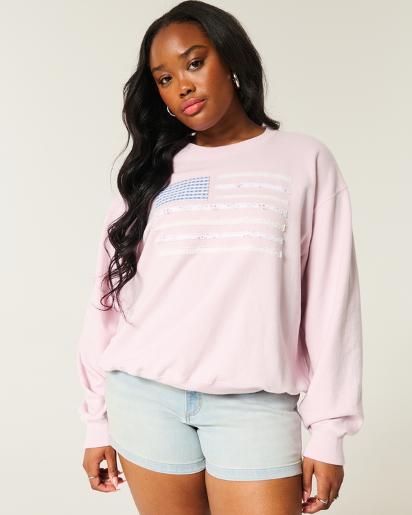 Easy American Flag Graphic Crew Sweatshirt, Light Lilac view 1