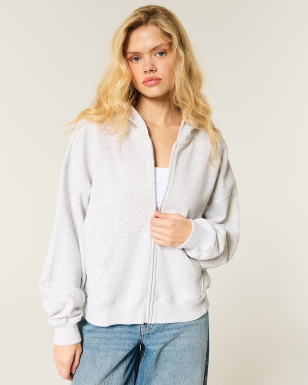 Oversized Zip-Up Hoodie, Light Heather Gray view 1