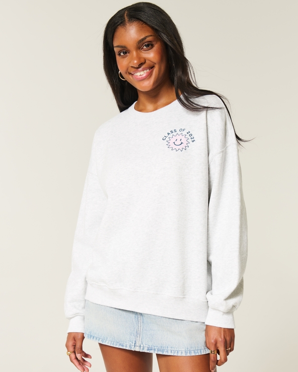 Oversized Class of 2025 Grad Graphic Crew Sweatshirt, Light Heather Grey view 2