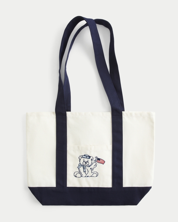 Teddy Bear Graphic Canvas Beach Bag, White view 1