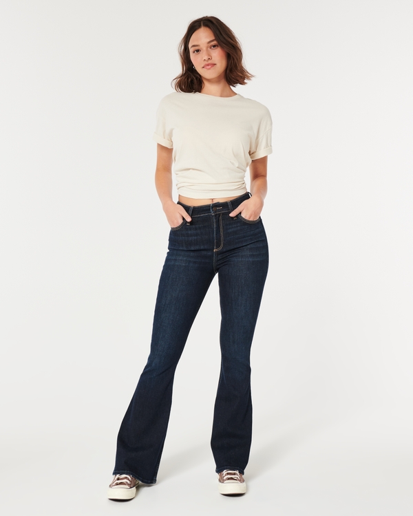 Curvy High-Rise Dark Wash Flare Jeans, Dark Wash view 1