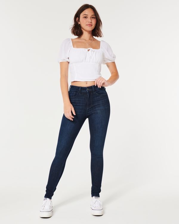 Curvy High-Rise Dark Wash Super Skinny Jeans, Dark Rinse view 1