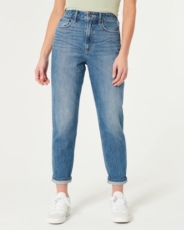 Ultra High-Rise Dark Wash Mom Jeans, Dark Medium Wash view 2