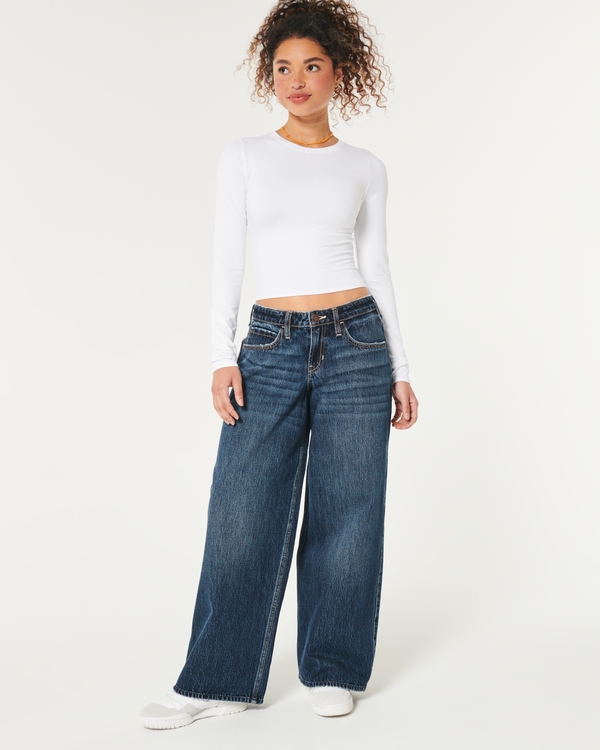 Low-Rise Dark Wash Super Baggy Jeans, Dark Wash view 1
