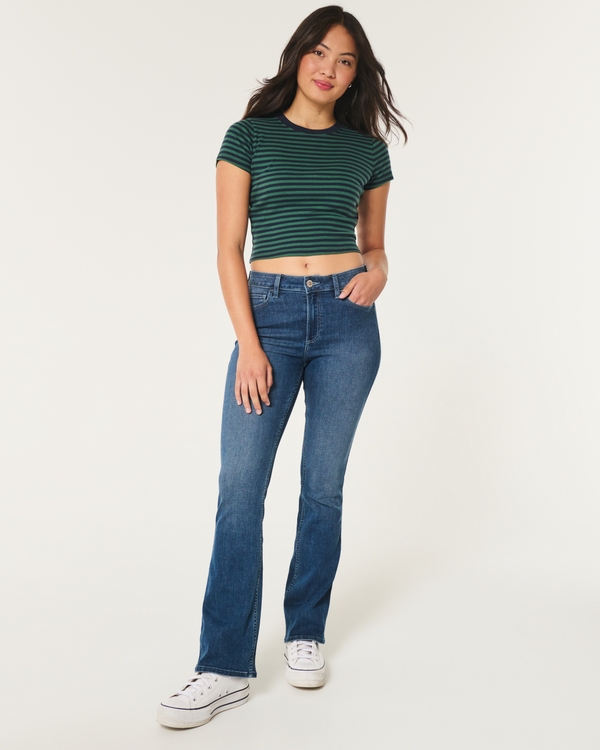 Curvy Mid-Rise Dark Wash Boot Jeans, Dark view 1