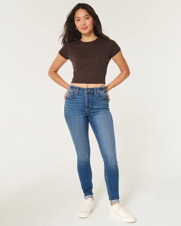 Curvy High-Rise Dark Wash Super Skinny Jeans, Dark view 1