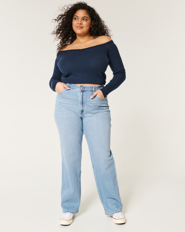 Curvy Ultra High-Rise Medium Wash Dad Jeans, Light view 1