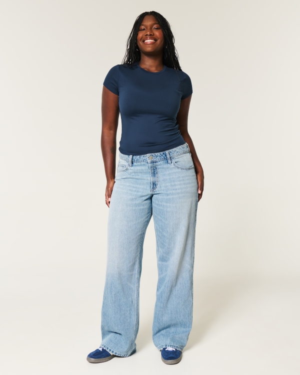 Curvy Mid-Rise Light Wash Baggy Jeans, Light view 1