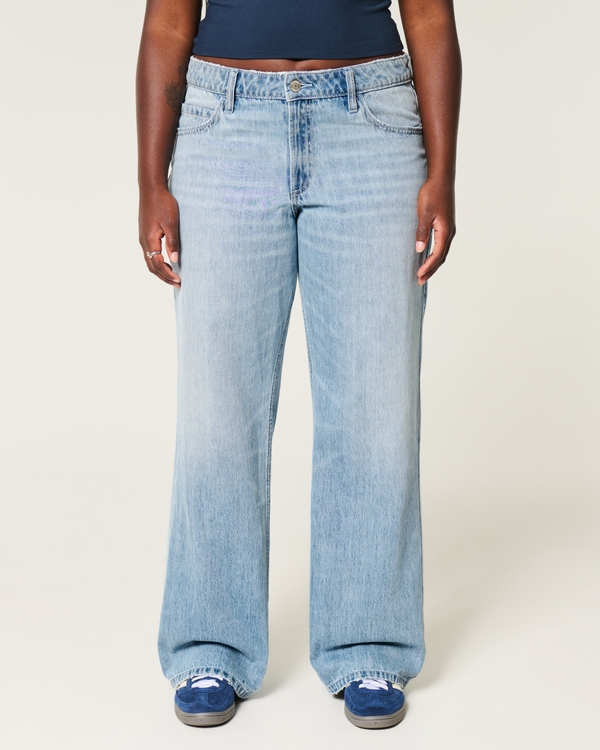 Curvy Mid-Rise Light Wash Baggy Jeans, Light view 2