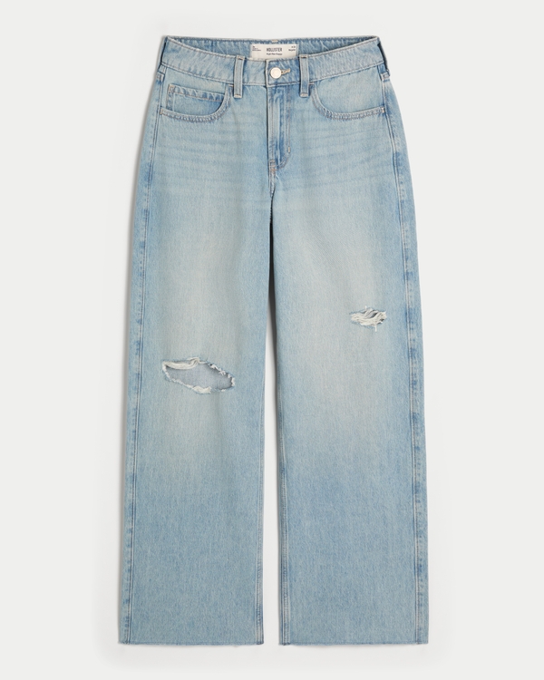 High-Rise Ripped Light Wash Baggy Jeans, Medium Ripped view 1