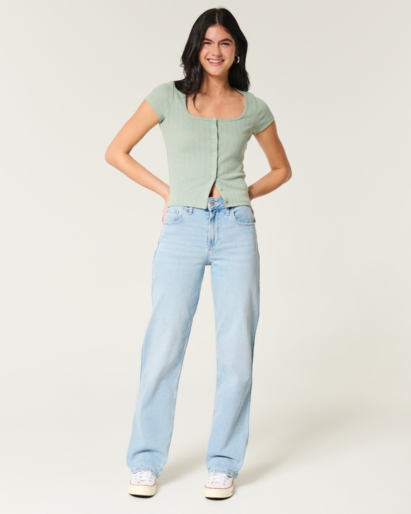 High-Rise Light Wash Dad Jeans, Medium Light view 1