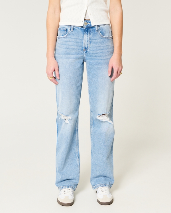 High-Rise Ripped Medium Wash Dad Jeans, Medium Destroy view 2