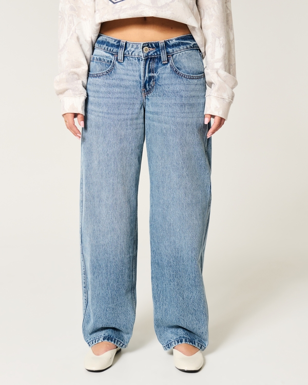 Low-Rise Medium Wash Tapered Baggy Jeans, Medium view 2