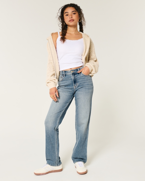 High-Rise Medium Wash Straight Jeans, Medium view 1