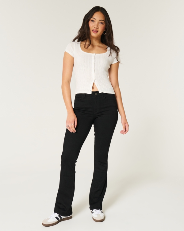 Curvy Mid-Rise Black Boot Jeans, Black view 1