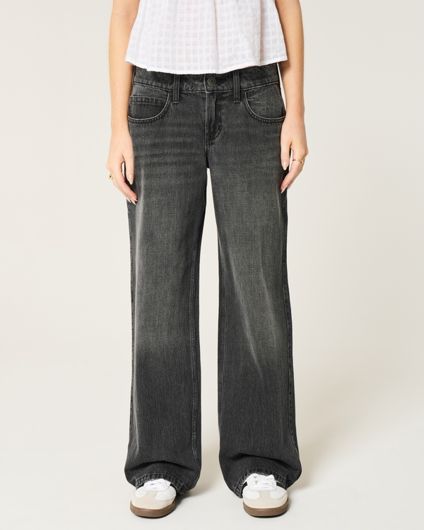 Low-Rise Washed Black Baggy Jeans, Washed Black view 2