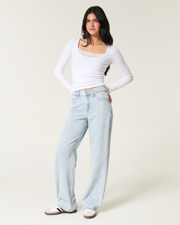 High-Rise Light Wash Baggy Jeans, Light view 1