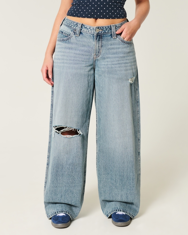 Curvy Low-Rise Ripped Medium Wash Super Baggy Jeans, Medium Ripped view 2