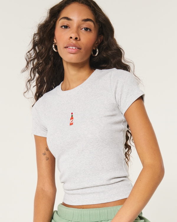 Ribbed Longer-Length Hot Sauce Graphic Baby Tee, Light Heather Grey view 1