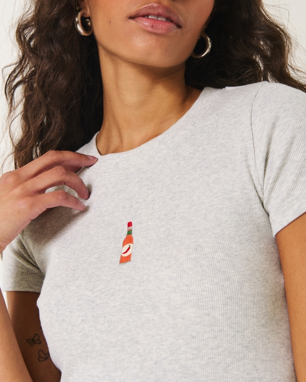 Ribbed Longer-Length Hot Sauce Graphic Baby Tee, Light Heather Grey view 2