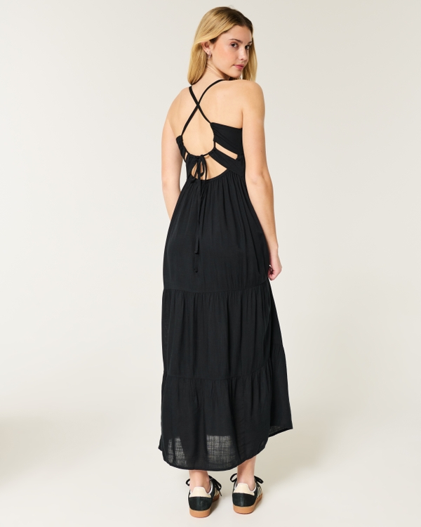 Open Back Maxi Dress, Black view 2