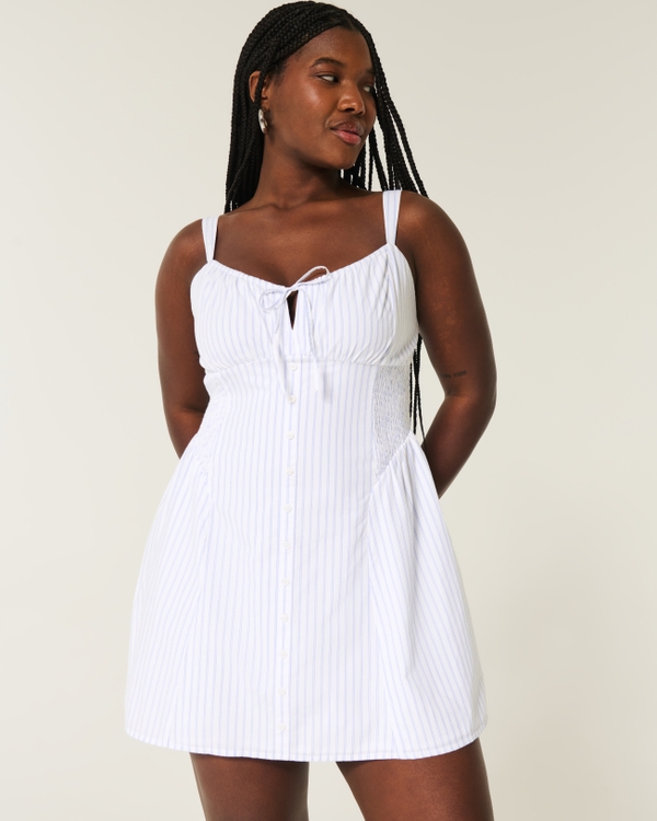 Hollister Sofia Button Front Mini Dress, Light Blue Stripe view 1