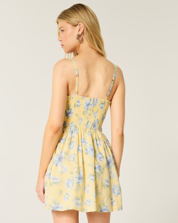 Hollister Sofia Button Front Mini Dress, Butter Yellow Floral view 2