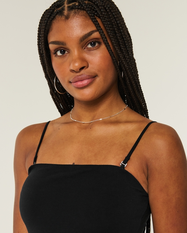 Strapless Drop-Waist Knit-Woven Mini Dress, Black view 2