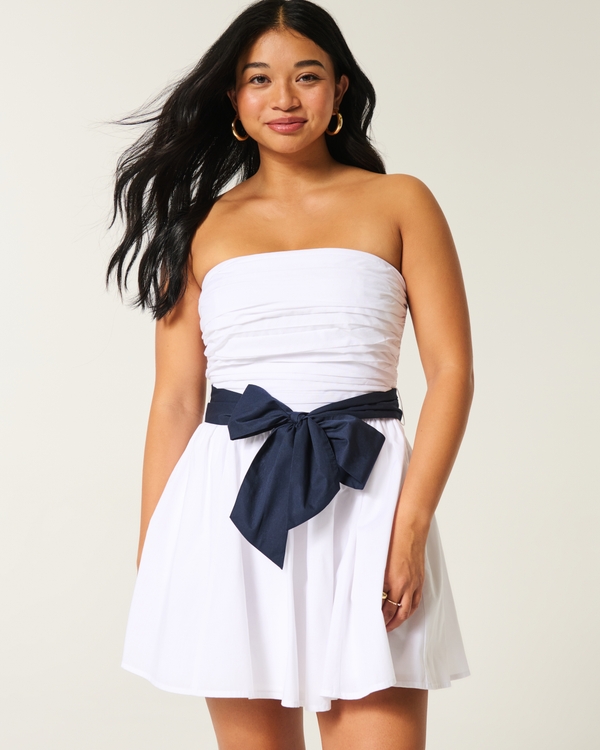Strapless Bow Mini Dress, White view 2