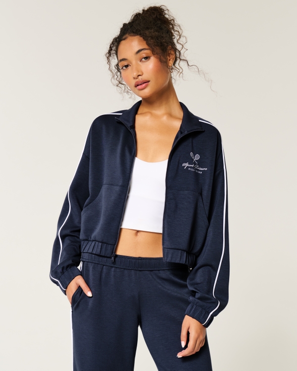 Gilly Hicks Active Cooldown Crop Track Jacket, Navy view 1