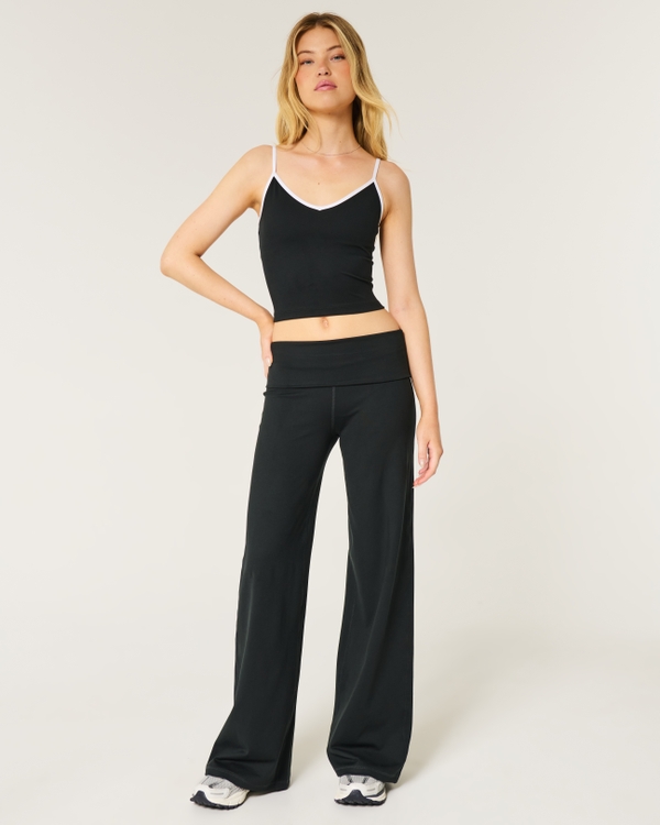 Gilly Hicks Active Recharge Foldover Waist Wide-Leg Pants, Black view 1